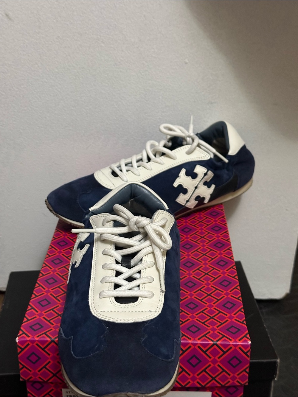 Tory Burch Perfect Navy Suede & Leather Sneakers - Picture 8 of 8